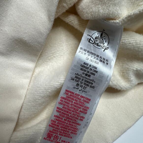 DISNEY Cream White Fuzzy Retro Mickey Mouse Santa Fleece Pullover Sweatshirt XS - Picture 6 of 7